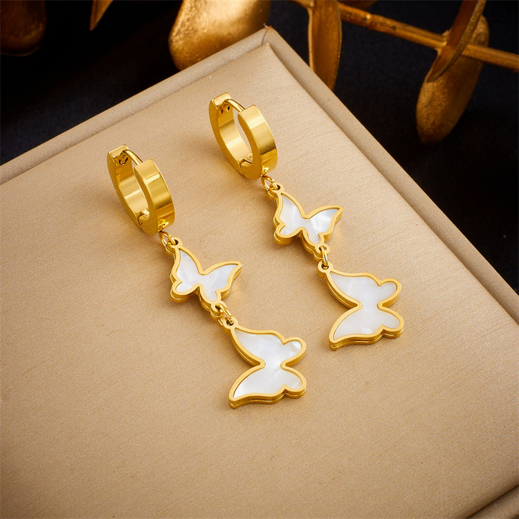White Shell Butterfly Hoop Earrings